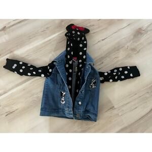 Minnie Mouse Disney Denim Jacket Hoodie Polka Dot Ears Bow Toddler 3T